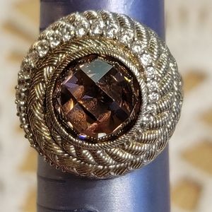 Rare vintage Judith Ripka sterling silver pink and white Diamonique ring